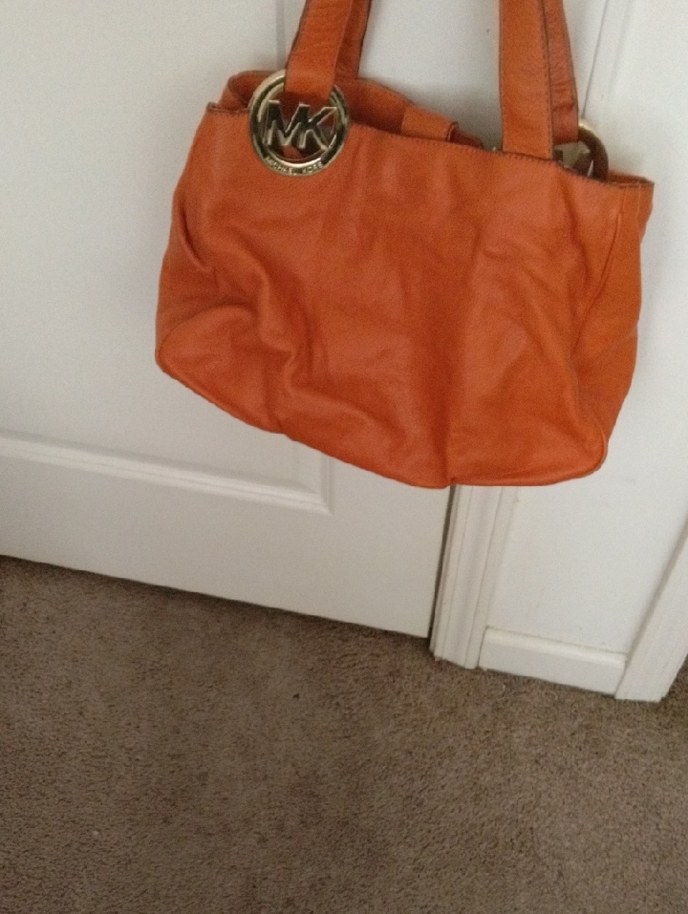 Michael Kors Orange Leather Shoulder Bag with Gold MK Charm